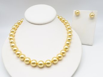 Stauer Gold Bead Earrings & Necklace Set 