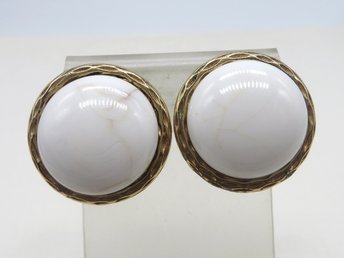 Ciner White Button Gold Tone Clip-on Earrings 