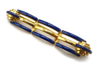 Monet Enameled Blue and Gold Tone Bar Brooch