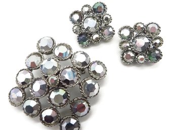 Weiss Silvery Brooch & Earrings Set 