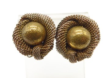Alice Caviness Earrings, Gold Mesh Beaded Clip-ons