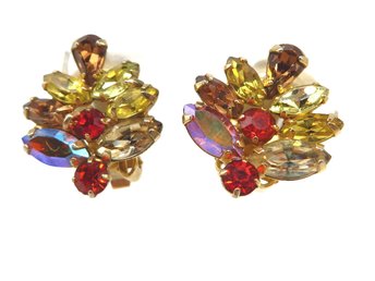 Weiss Golden Brown Rhinestone Clip-on Earrings