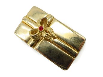AAI Gold Tone Gift Box Brooch 