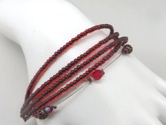 Red Bead Bracelet, Vintage Multi-Strand Boho Jewelry