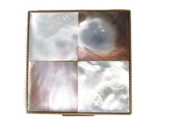 Rex Mother of Pearl Gold Tone Square Powder Compact