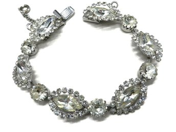 Weiss Rhinestone Bracelet, Clear Rhinestone Silver Tone Links, Bridal Jewelry