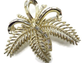 Coro Rhinestone Studded Bow and Leaf Brooch