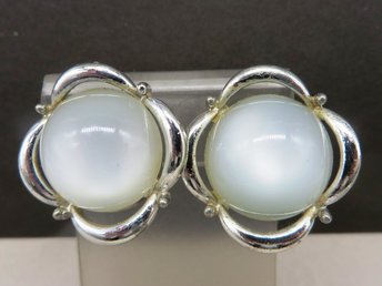Coro White Moonstone Glass Earrings 