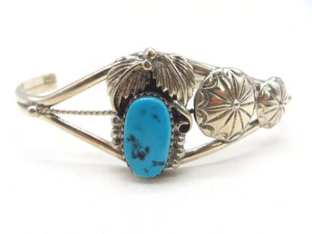 Navajo Sterling Silver Turquoise Cuff Bracelet, Vintage Native American Jewelry