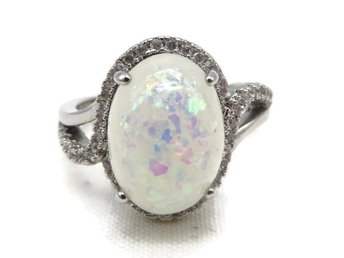 Sterling Silver White Cabochon Ring, Size 8.5