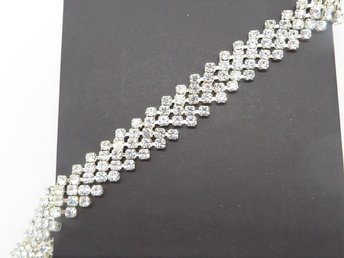 Vintage Clear Rhinestone Silver Tone Designer Bracelet