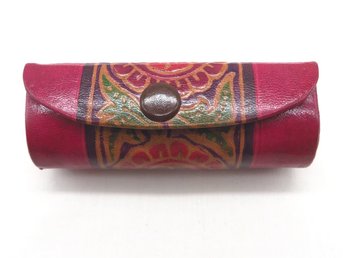 Leather Lipstick Case, Mirrored Red, Green and Gold Lipstick Holder