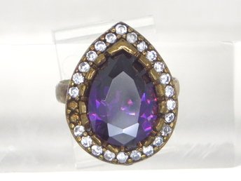 Sterling Silver Faux Amethyst Ring, Size 6.5, Missing CZs
