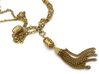 Emmons Double Chain Link Gold Tone Tassel Necklace