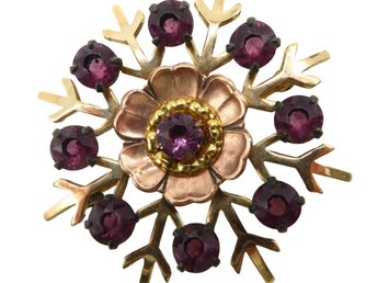 Roles Purple Rhinestone 10K Gold Filled Floral Pin