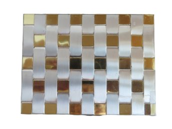 Gold and Silver Tone Checkerboard Powder Compact with Comb