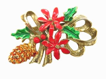 Vintage Holly Berry Pine Cone Pin