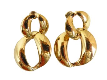 Gold Tone Double Hoop Pierced Stud Earrings