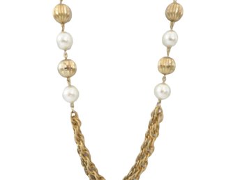 Kramer of New York Chain Link Necklace, Gold and White Bead Double Chain