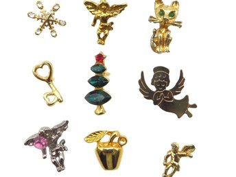 Vintage Lapel Pin Lot, Angels, Xmas Tree, Apple, Cat, Key, Star, 9 Tac Pins