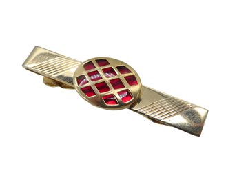 Anson Red, Gold Basketweave Tie Clasp, Suit Accessory