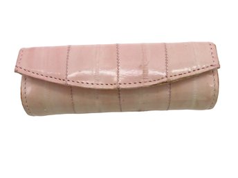 Pink Leather Lipstick Case, Eelskin Leather Mirrored Lipstick Holder