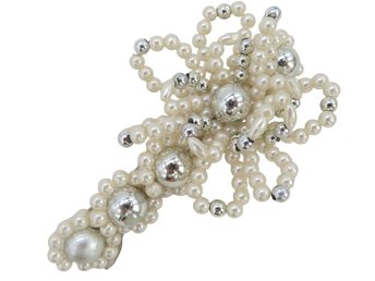 Vintage Hair Clip, White and Silver Tone Pearl Beaded Barrette