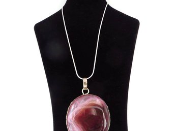 Dyed Quartz Pendant Necklace, Sterling Silver Purple-Pink Stone