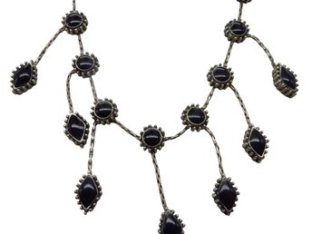 Faux Onyx Dangling Bead Necklace, Vintage Jewelry