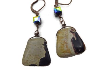 Dangling Stone Earrings, Vintage Brown Stone Latchback Earrings