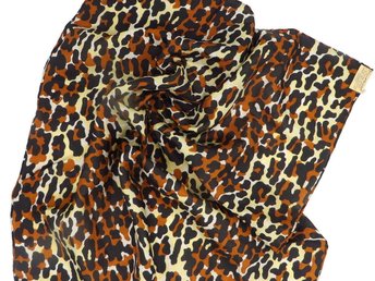 Japan Silk Scarf, Abstract Leopard Pattern Hand Rolled Silk, 16" x17"
