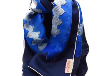 Kimball Silk Scarf, Blue, Black and White Patterned 45 Inch Length