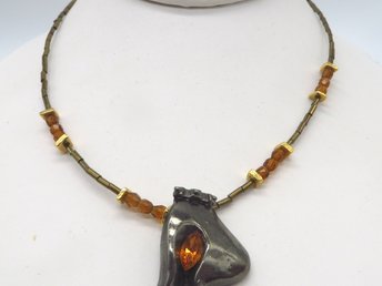Fragati Handmade Brown Bead Pendant Necklace
