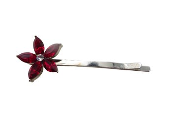Ruby Red Floral Hair Pin, Red and Clear Rhinestone Bobby Pin