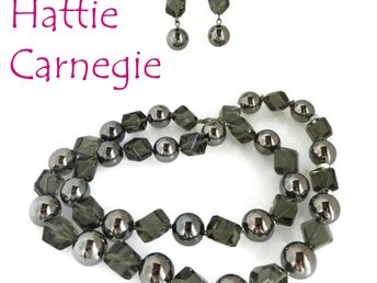 Hattie Carnegie Smoky Crystal Earrings and Necklace Set,