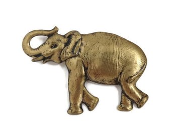 Brass Tone Elephant Brooch Pin