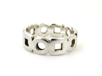 Sterling Silver Circles and Squares Ring, Size 8